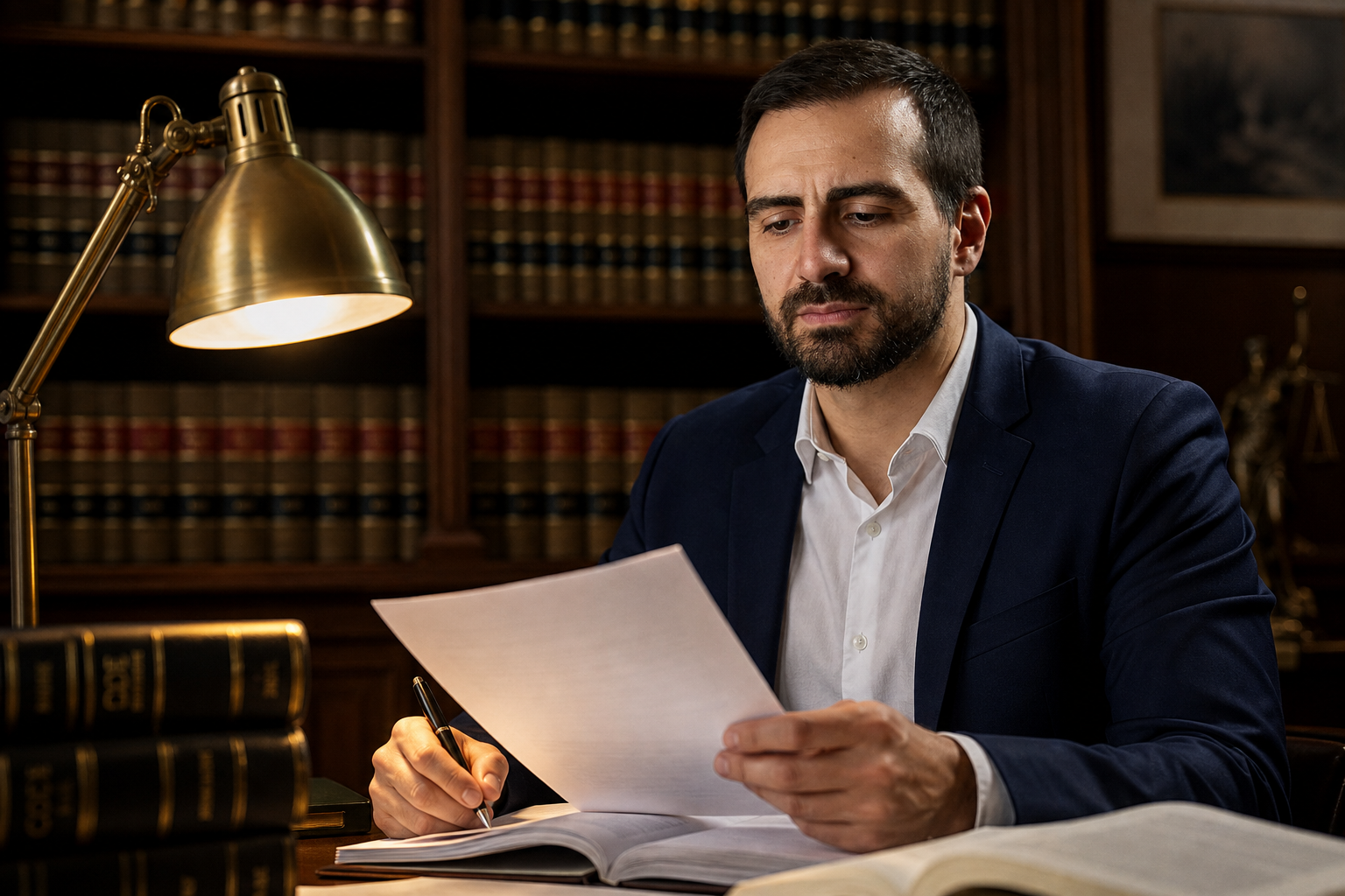 Eric Luciano estudando processos na biblioteca do escritório